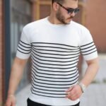 Erkek çizgi Desenli Bisiklet Yaka Kısa Kollu T-sihrt