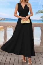 Kadın Askılı V Yakalı Bel Korsaj Detaylı Uzun Ithal Krep Elbise - Görsel 3