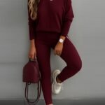 Kadın Uzun Kollu Tek Omuzu Açık Detaylı Viskon Iki Iplik Bluz Ve Pantolon Ikili Takım