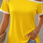 Kadın Kısa Kollu Tek Omuzu Açık Askı Toka Detaylı Viskon Bluz