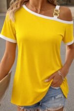 Kadın Kısa Kollu Tek Omuzu Açık Askı Toka Detaylı Viskon Bluz