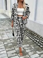 Kadın Uzun Kollu önü Açık Desenli Iki Iplik Ceket Ve Pantolon Ikili Takım - Görsel 3