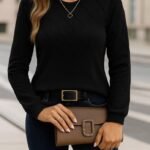 Kadın Uzun Kollu Bisiklet Yaka Geometrik Desenli Triko Bluz