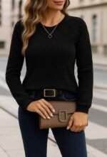 Kadın Uzun Kollu Bisiklet Yaka Geometrik Desenli Triko Bluz