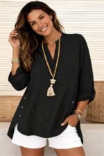 Kadın Truvakar Kol Hakim Yakalı Yandan Düğme Detaylı Aerobin Bluz - Görsel 2