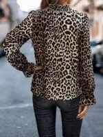 Kadın Uzun Kollu Gipe Detaylı Balıkçı Yaka Leopar Desenli Süprem Bluz - Görsel 4