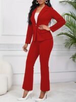 Kadın Uzun Kollu Yakalı Tek Düğme Detaylı Astarlı Ithal Krep Ceket Ve Pantolon Ikili Takım - Görsel 4