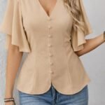 Kadın Kısa Kollu önden Düğmeli Ithal Krep Bluz