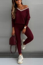 Kadın Uzun Kollu Tek Omuzu Açık Detaylı Viskon Iki Iplik Bluz Ve Pantolon Ikili Takım - Görsel 3