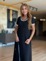 Kadın Kısa Kollu Yuvarlak Yaka Yandan Yırtmaçlı Midi Viskon Elbise - Görsel 3