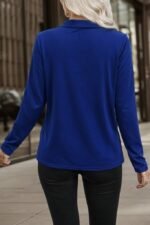 Kadın Uzun Kollu V Hakim Yaka Fermuar Detaylı Viskon Bluz - Görsel 4