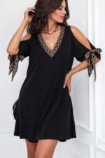 Kadın Kısa Kollu V Yakalı Kısa Sandy Elbise - Görsel 2