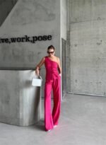 TEK KOL YELEK - PANTOLON TAKIM ATLAS - Fuşya - Görsel 2