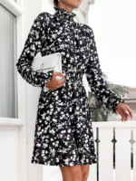Kadın Uzun Kollu Balıkçı Yaka çiçek Baskılı Helen Kumaş Elbise - Görsel 10