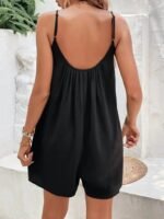 Kadın Ip Askılı Yuvarlak Yakalı Pileli Viskon Tulum - Görsel 3