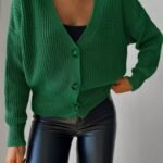 Kadın Uzun Kollu Düğme Detay Triko Hırka