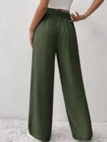 Kadın Yüksek Bel önden Bağlamalı Geniş Kesim Keten Pantolon - Görsel 3