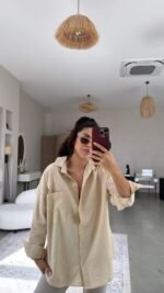 Kadın Tek Cepli Over Size Ketem Gömlek - Görsel 3