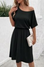 Kadın Kısa Kollu Omuzdan Açık Kiloş Midi Viskon Elbise - Görsel 3