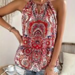 Kadın Halter Kollu Damla Detaylı Desenli Süprem Bluz