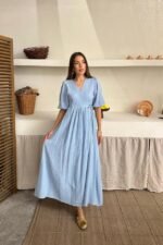 Bebe Mavi Müslin Uzun Elbise - Görsel 3
