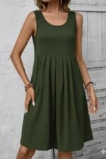 Kadın Askılı Yuvarlak Yakalı önden Pileli Kısa Aerobin Elbise - Görsel 3