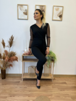 Kadın Uzun Kollu Kruvaze Yakalı Kolları Tül Detay Beli Kuşaklı Ithal Krep Tulum - Görsel 20