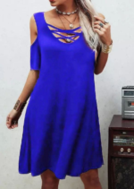 Dekolteli Bağcık Detay Viskon Kumaş Elbise - Görsel 6