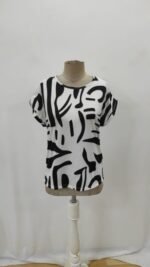 Kadın Kısa Kollu Yuvarlak Yaka Desenli Süprem Bluz - Görsel 5