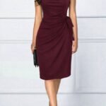 Kadın Kısa Kollu V Asimetrik Yaka Kesimli Yandan Bağlamalı Mini Janjan Krep Elbise