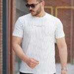 Erkek Dikey çizgili Ottoman Kumaş Kısa Kollu T-shirt