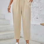 Kadın Yüksek Bel Yandan Cepli Düğme Detaylı Geniş Kesim Ithal Krep Pantolon