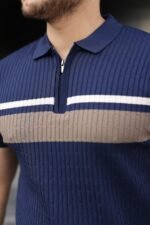 Erkek Örgü Desenli Renkli Kısa Kollu Triko Tişört - Görsel 3