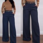 Kadın Yüksek Bel Geniş Paça Detaylı Cepli Ithal Krep Pantolon (kemersiz)