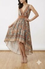 Kadın Askılı Derin Göğüs Detaylı Asimetrik Detaylı Süprem Elbise - Görsel 3