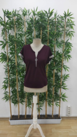 Kadın Kısa Kollu önden Fermuarlı Kol Ucu ışıltılı Viskon Bluz - Görsel 5