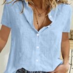 Kadın Kısa Kollu Basic Keten Gömlek