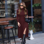 Kadın Uzun Kollu Balıkçı Yaka Derin Yırtmaç Detay Modal Elbise