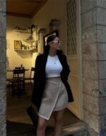 ŞANELKAPAKLI ÇOBAN DİKİŞ DETAYLI KISA ETEK - Bej - Görsel 3