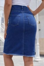 Kadın Yüksek Bel önden Yırtmaçlı Kısa Kot Etek - Görsel 4