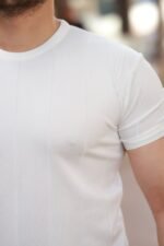 Erkek Ince çizgi Dokulu Bisiklet Yaka Kısa Kollu T-shirt - Görsel 3