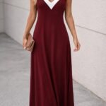 Kadın Ip Askılı Keskin V Yakalı Uzun Viskon Elbise