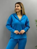 Kadın Uzun Kol V Yaka Kapüşon Detay Sweat Ve Yüksel Bel Eşofman Ikili Takım - Görsel 8