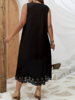 Kadın Kolsuz Etek Ucu Lazer Kesim çiçek Desenli Midi Boy Janjan Krep Elbise - Görsel 6