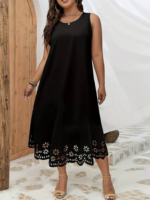 Kadın Kolsuz Etek Ucu Lazer Kesim çiçek Desenli Midi Boy Janjan Krep Elbise - Görsel 7