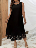 Kadın Kolsuz Etek Ucu Lazer Kesim çiçek Desenli Midi Boy Janjan Krep Elbise - Görsel 8