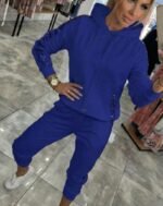 Kadın Uzun Kollu Kapşonlu Pulpayet Detay Viskon Iki Iplik Bluz Ve Pantolon Ikili Takım - Görsel 3