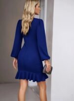 Kadın Uzun Kollu Bisiklet Yaka önden Volanlı Ithal Krep Elbise - Görsel 3