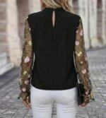 Kadın Uzun Kollu Yarı Balıkçı Yaka Tül Detaylı Ithal Krep Bluz - Görsel 4