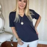 Kadın Kısa Kollu V Yaka Bluz